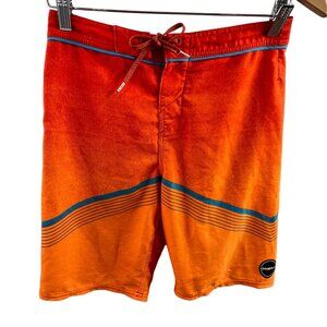 ONeill Mens Mid-Length Board Shorts Size 32 Orange/Blue Striped Drawstring Fit L